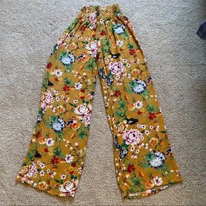 Floral print gold rayon palazzo pants